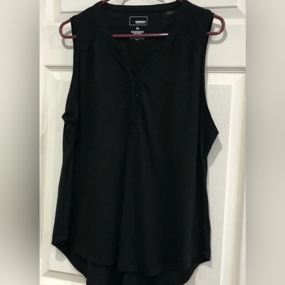 Sonoma Black Tank Top with Buttons and Ruching XL